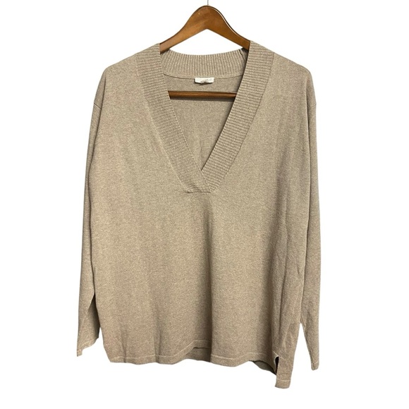 J.Jill Pure Jill Women Tan Cotton Cashmere V-Neck Pullover Tunic Sweater Size S - Picture 2 of 10